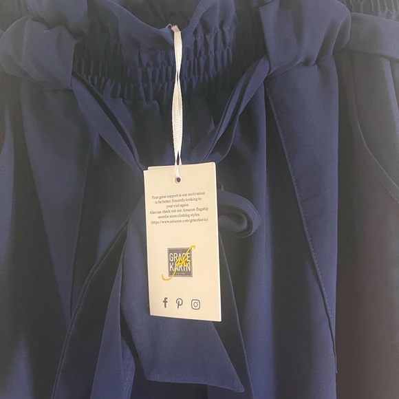 NWT! Navy High rise ankle trousers with tie front - Picture 3 of 5